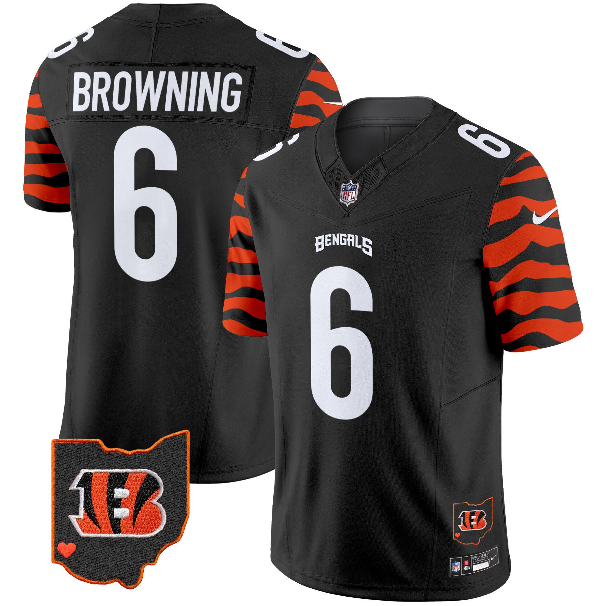 Men Cincinnati Bengals #6 Browning Black 2024 Nike Stripes Vapor Limited NFL Jersey
